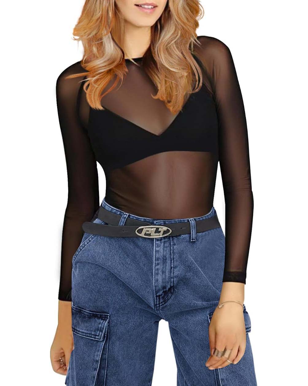 Doorschijnend shirt zwart