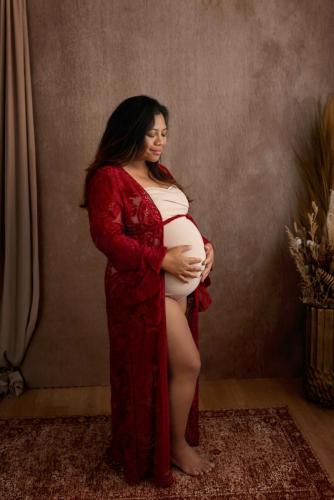 Klantengarderobe vestje bordeaux rood kant